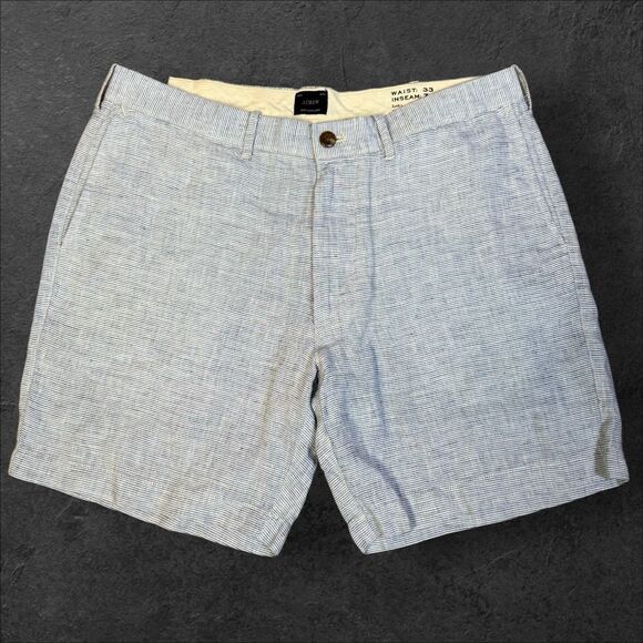 J.Crew Mens 7" Inseam Linen Shorts Size 33 Stripe White Blue Coastal Preppy NEW - Picture 1 of 10